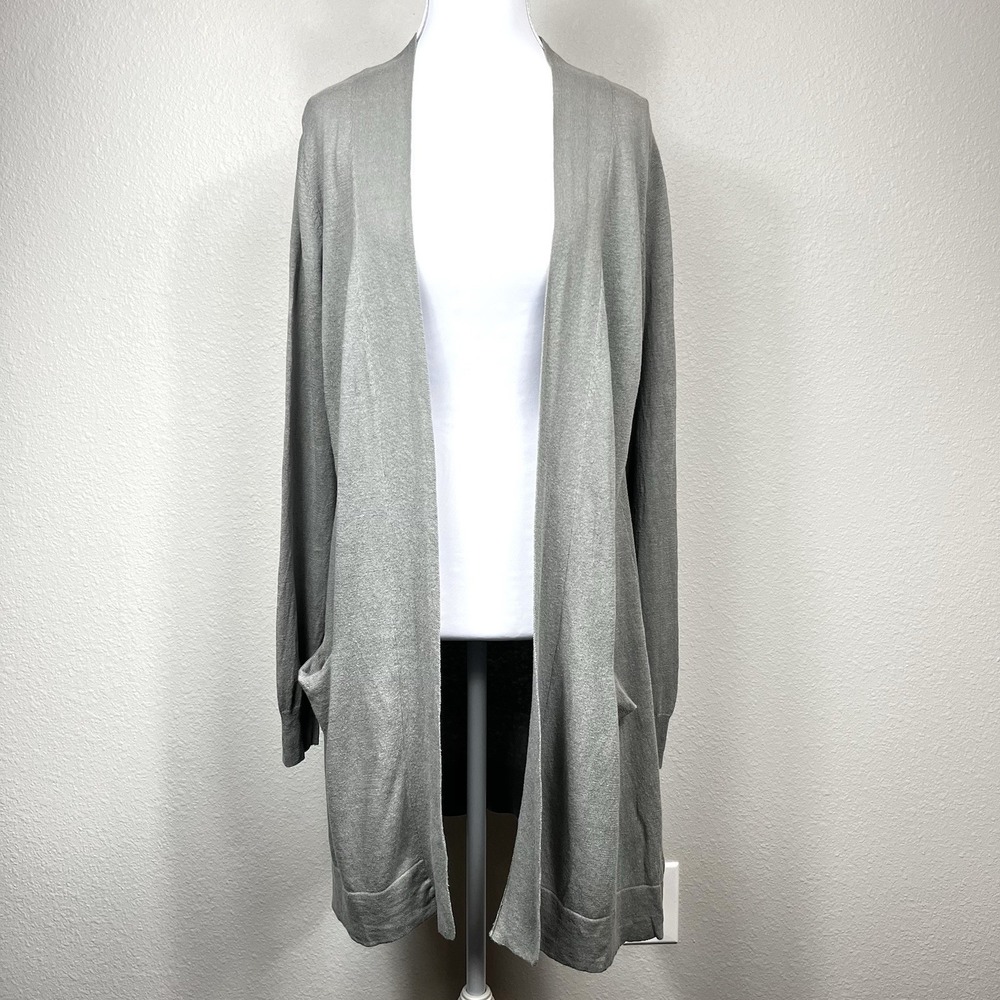Orvis Womens Size M Longline Open Cardigan Sweater Linen Blend‎ Sage Lagenlook